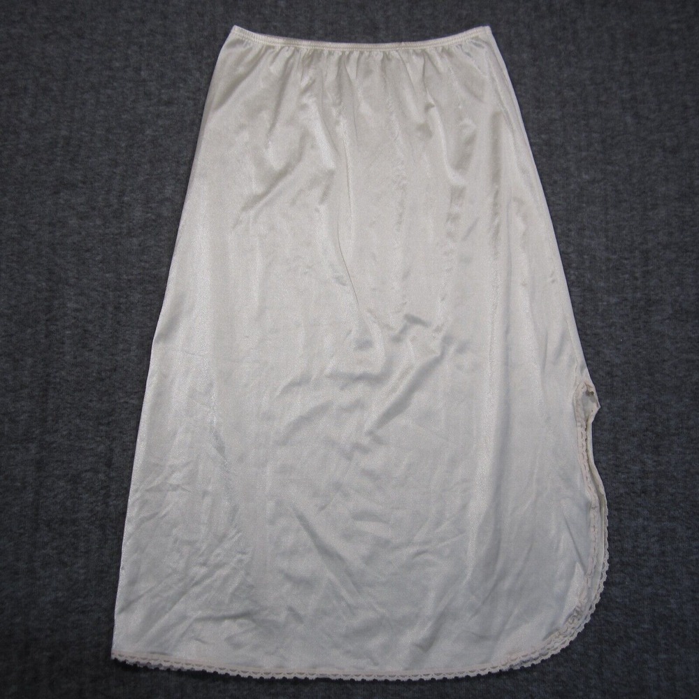 Vtg Cabernet Half Slip Womens‎ L Cream Side Slit Lace Trim Elastic Waist 70s 80s